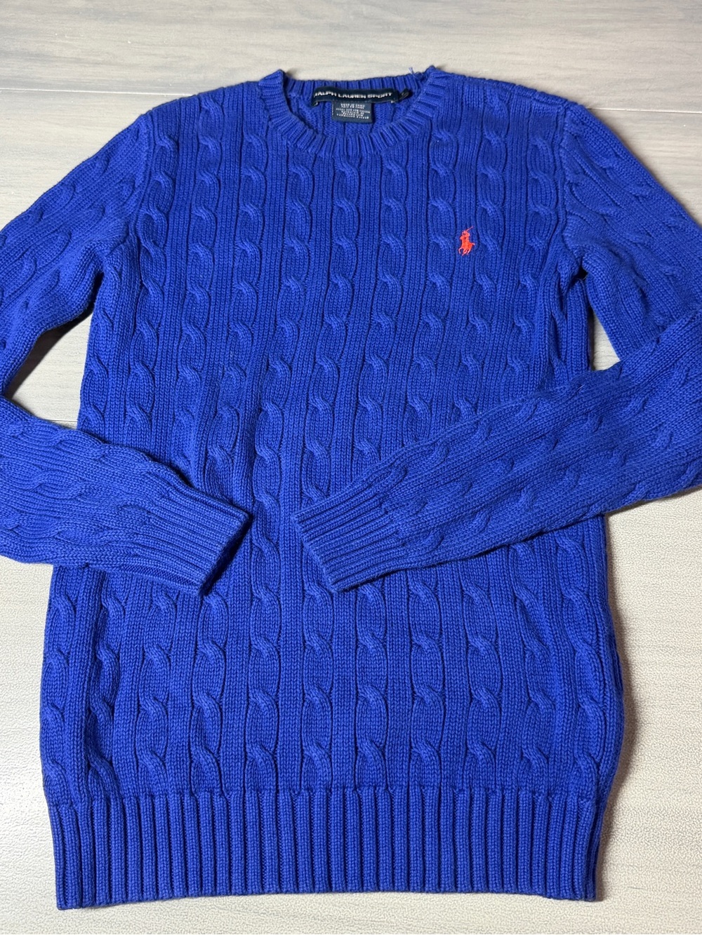 Ralph Lauren Sport Blue Cable Knit Cotton Sweater Small S